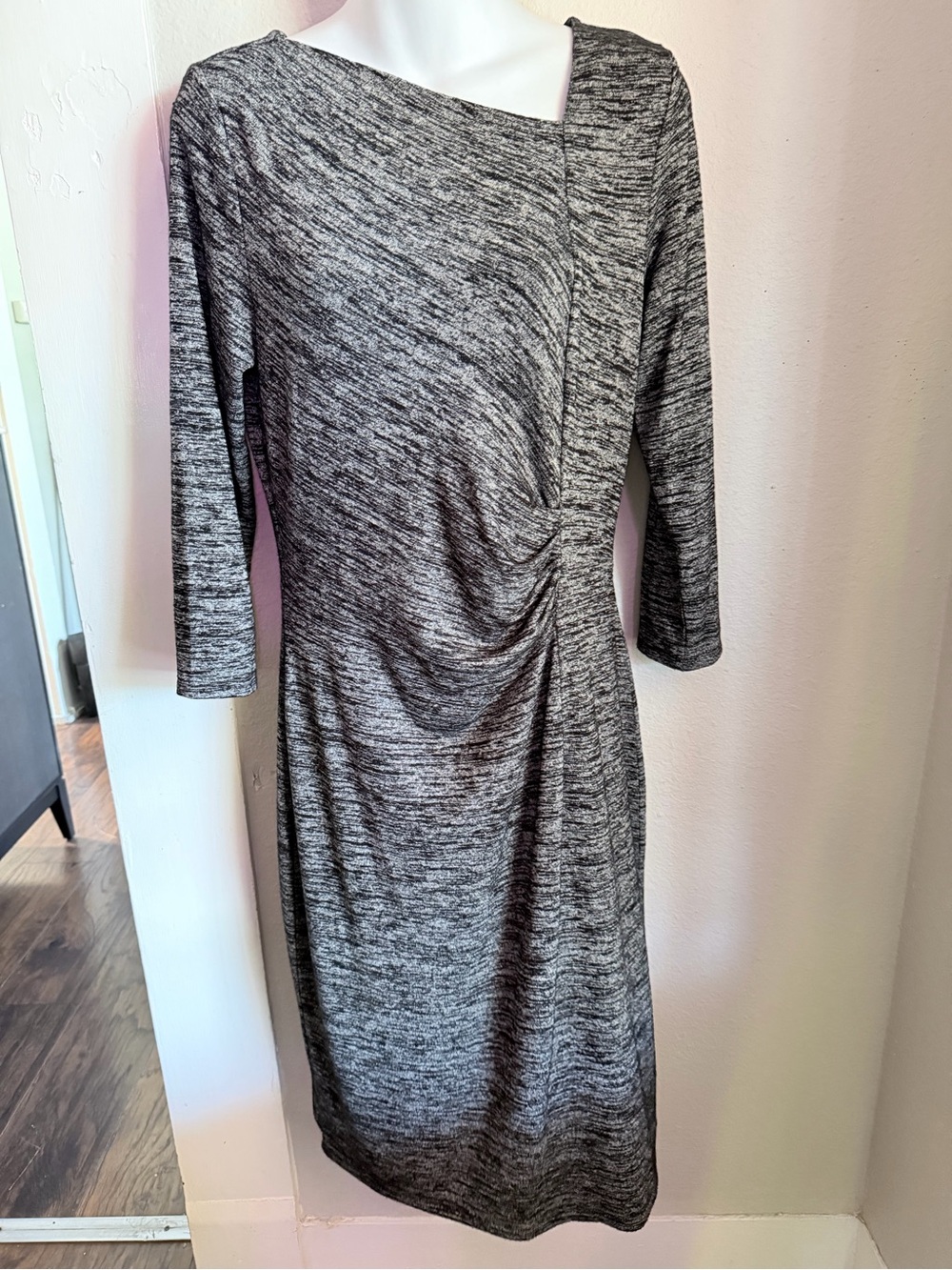Talbots Gray Side Ruched Sheath Dress Size M